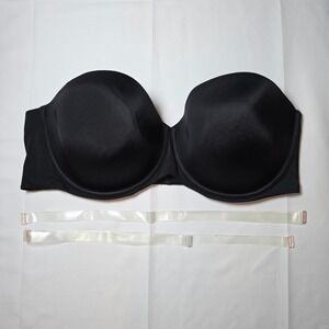 Cacique Black Strapless Convertible Bra‎ 44DD Clear Straps Included